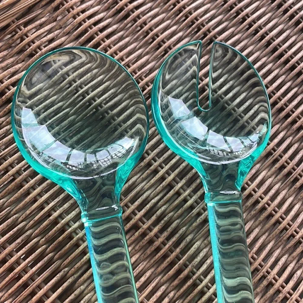 MCM Teal Lucite Salad Serving Set